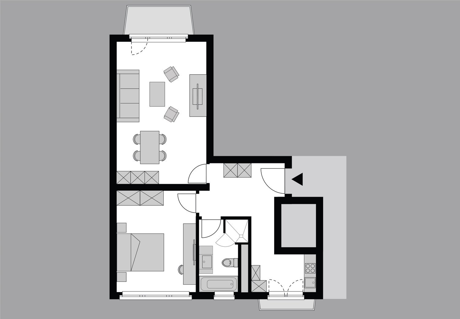 2 rooms furnished flat