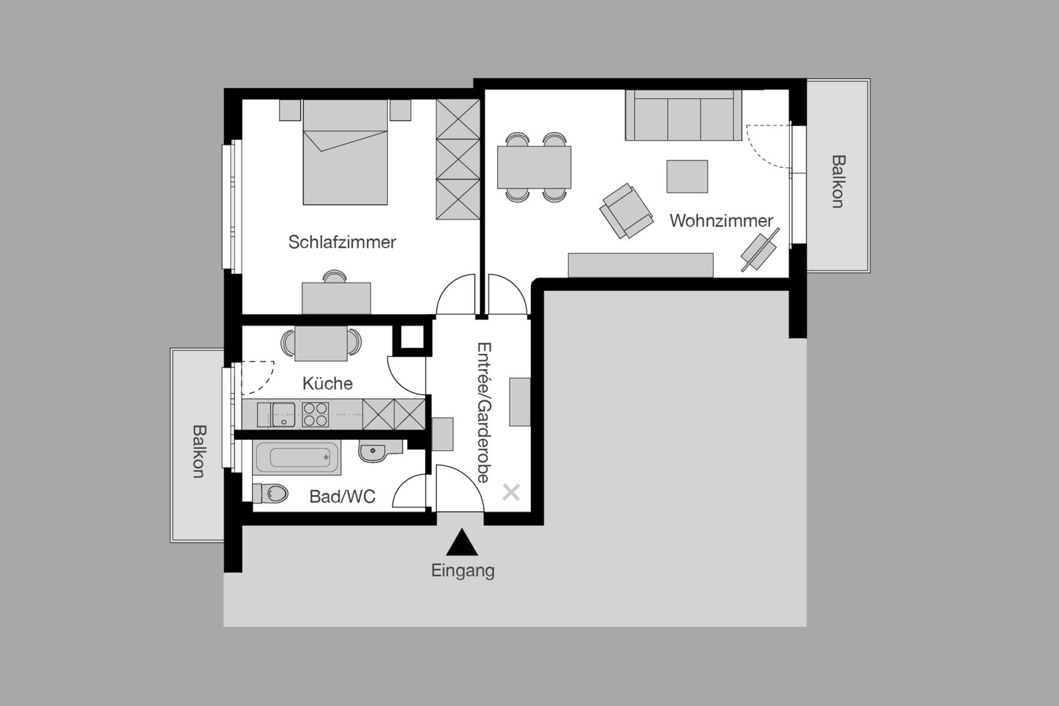 2 ½ Zimmer möblierte Wohnung