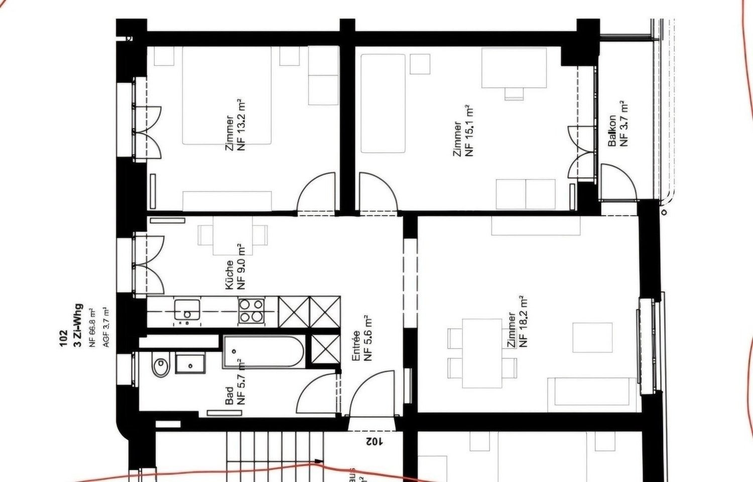 3 rooms apartment